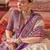 Beige silk blend printed saree with unstitched blouse