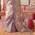 Beige silk blend printed saree with unstitched blouse