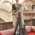 White silk blend printed saree with unstitched blouse