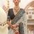 White silk blend printed saree with unstitched blouse