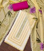 Yellow cotton silk print handwork unstitched dressaterial