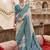 White silk blend printed saree with unstitched blouse