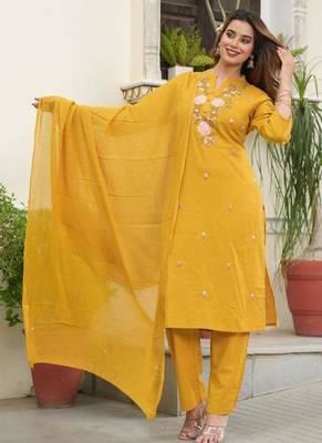 Cotton flex straight kurti pant dupatta set 1