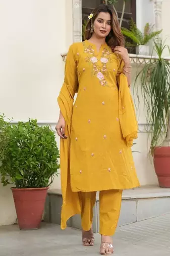 Cotton flex straight kurti pant dupatta set
