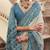 White silk blend printed saree with unstitched blouse