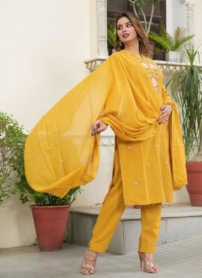 Cotton flex straight kurti pant dupatta set 3