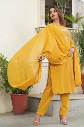 Cotton flex straight kurti pant dupatta set