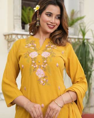 Cotton flex straight kurti pant dupatta set 4