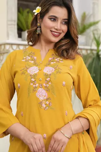 Cotton flex straight kurti pant dupatta set