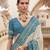 White silk blend printed saree with unstitched blouse