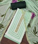 Sea green cotton silk print handwork unstitched dressaterial