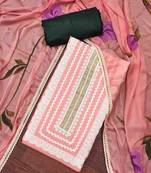 Peach cotton silk print handwork unstitched dressaterial