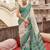 White silk blend printed saree with unstitched blouse
