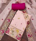 Peach viscose organza embroidered unstitched dressaterial