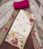 Cream viscose organza embroidered unstitched dressaterial