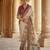 Off-white silk blend printed saree with unstitched blouse