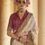 Off-white silk blend printed saree with unstitched blouse