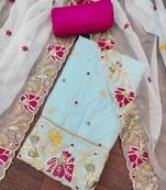 Sky blue viscose organza embroidered unstitched dressaterial