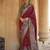 Maroon silk blend printed saree with unstitched blouse