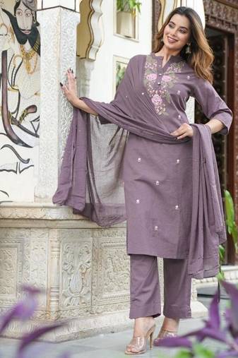 Cotton flex straight kurti pant dupatta set