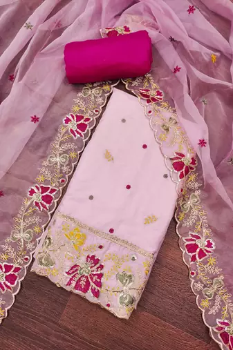 Pink viscose organza embroidered unstitched dressaterial