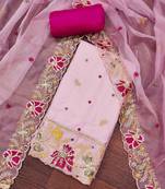 Pink viscose organza embroidered unstitched dressaterial