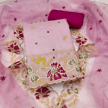 Pink viscose organza embroidered unstitched dressaterial 2