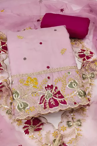 Pink viscose organza embroidered unstitched dressaterial