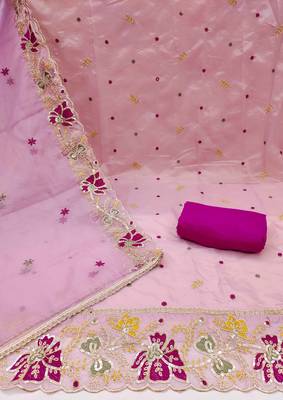 Pink viscose organza embroidered unstitched dressaterial 3