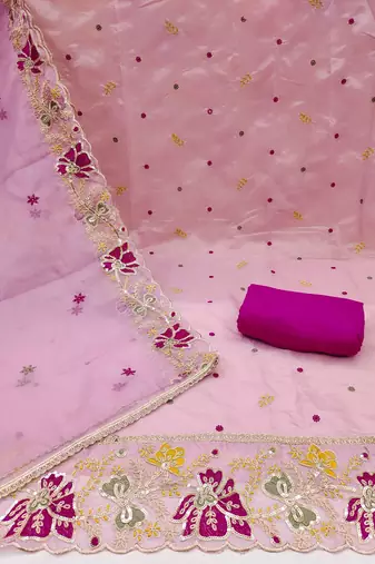 Pink viscose organza embroidered unstitched dressaterial
