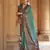 Turquoise silk blend printed saree with unstitched blouse