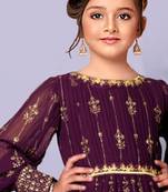 Wine Foil Print Ebroidery Kids PartyWear Gown Dress