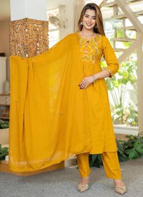 Cotton cambric a-line printed kurti pant dupatta set 1