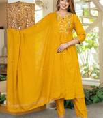 Cotton cambric a-line printed kurti pant dupatta set