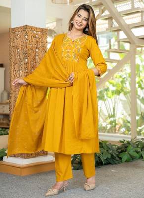 Cotton cambric a-line printed kurti pant dupatta set 2