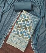 Teal cotton embroidered unstitched dressaterial