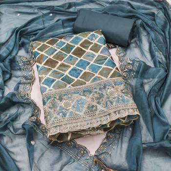Teal cotton embroidered unstitched dressaterial 2