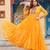 Yellow  faux georgette anarkali gown with laheriya print & kutchi patchwork – navratri special fully stitched dress