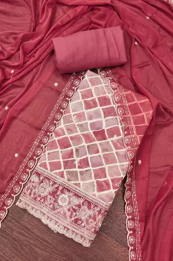 Pink cotton embroidered unstitched dressaterial
