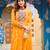 Yellow  faux georgette anarkali gown with laheriya print & kutchi patchwork – navratri special fully stitched dress