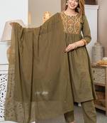 Cotton cambric a-line printed kurti pant dupatta set