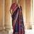 Navy blue silk blend printed saree with unstitched blouse