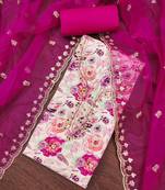 Off white cotton embroidered unstitched dressaterial
