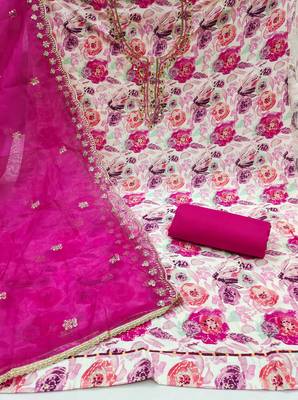 Off white cotton embroidered unstitched dressaterial 3