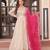 Beige cosmos anarkali gown with pearl & bead embroidered work and pink bandhej dupatta – fully stitched festive wear