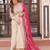 Beige cosmos anarkali gown with pearl & bead embroidered work and pink bandhej dupatta – fully stitched festive wear