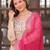 Beige cosmos anarkali gown with pearl & bead embroidered work and pink bandhej dupatta – fully stitched festive wear