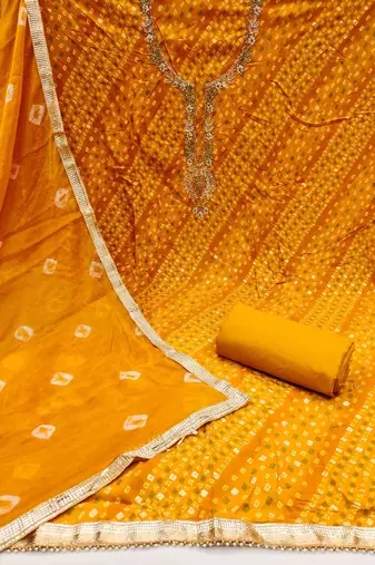 Mustard cotton embroidered unstitched dressaterial