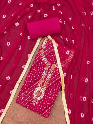 Magenta cotton embroidered unstitched dressaterial 1