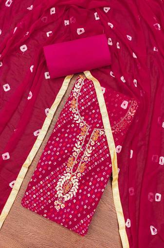 Magenta cotton embroidered unstitched dressaterial
